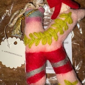 Anthropologie Forest Friends Monogram Letter K Multicolor Felt Ornament